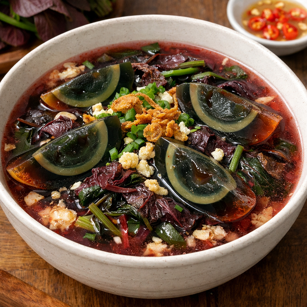 Amaranth soup with century egg