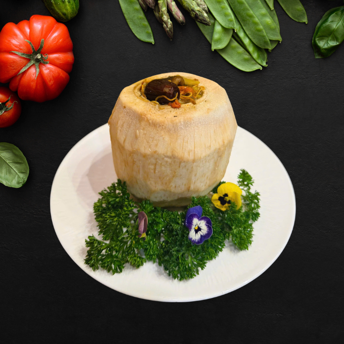 Black chicken braised in coconut